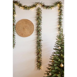 GustoWave 9 ft Pre-Lit Christmas with LED Lights,Lighted with Pine Cones Flower Cypress Leaves Christmas Ball, Indoor Outdoor Xmas Decoration - 1 of 2