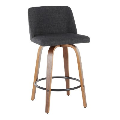 Walnut and Charcoal Gray Swivel Counter Stools - Set of 2