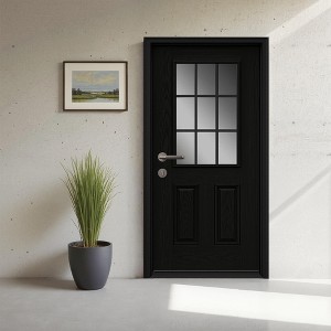 Wooakway 36"W×80"H 9-Lite 2-Panel Exterior Frosted Glass Prehung Front Entry Door Primed Interior Fiberglass Entrance Door - 1 of 4