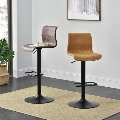 Jayden Vintage Coffee Brown & Frosted Black Adjustable Swivel Barstool