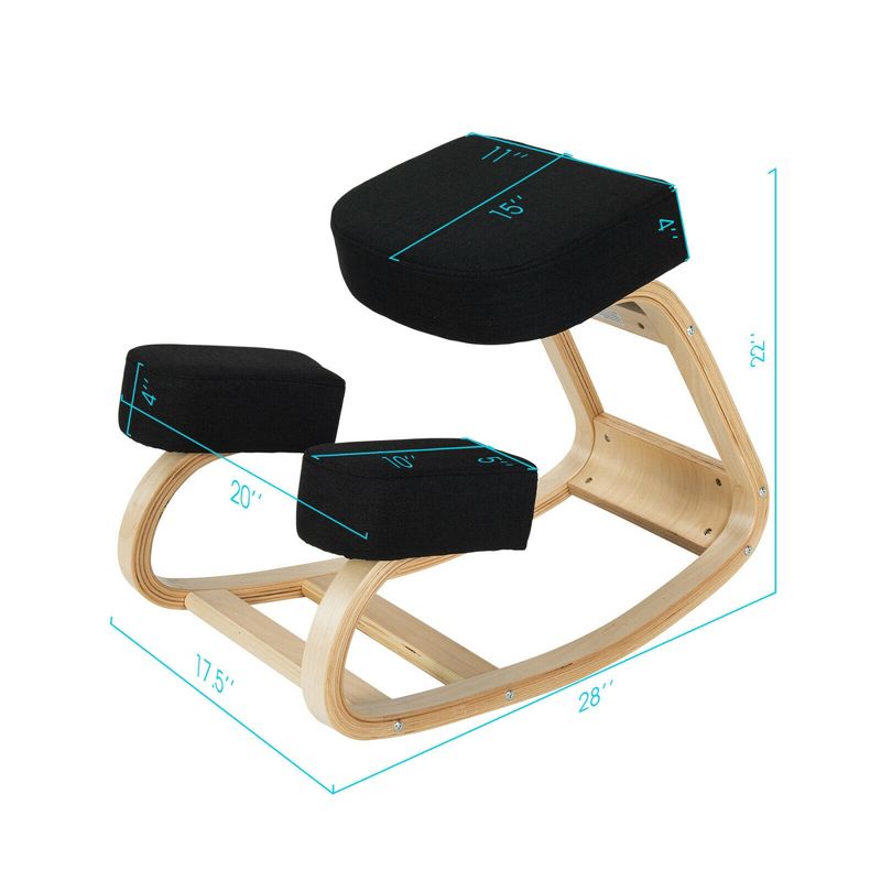 Costway Ergonomic Kneeling Chair Rocking Stool Upright Posture Office Furniture Black\Grey, 4 of 11