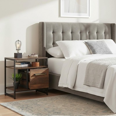 Homy Casa Industrial Nightstand with Drawer and Open Shelves, Side Table for Living Room or Bedroom, Walnut