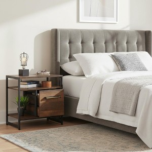 Homy Casa Industrial Nightstand with Drawer and Open Shelves, Side Table for Living Room or Bedroom, Walnut - 1 of 4