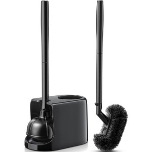 HAMITOR Toilet Plunger Bowl Brush Combo：Heavy Duty Rubber for Drain Clog Remover - Curved Design Bristles for Deep Cleaning Under Rim White - 1 of 4