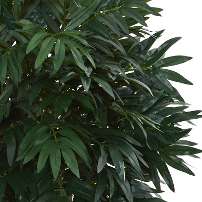 Elegant Double Bamboo Palm Silk Floor Plant in White Tower Vase