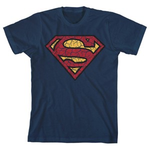 Superman Cracked Shield Logo Youth Navy Blue Graphic Tee - 1 of 1