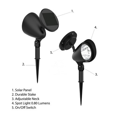 Set of 4 Black Solar Powered LED Outdoor Spotlights