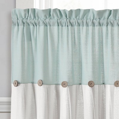 Blue and White Linen Button Kitchen Tier Curtains, 29" x 36"