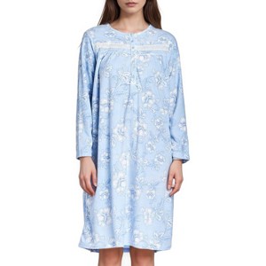 YafeMarte Women’s Long Sleeve Soft Plush Nightgown with Floral Lace Trim Design - 1 of 4