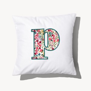 Personalization Mall Boho Floral Initial Embroidered Applique Throw Pillow - 1 of 3