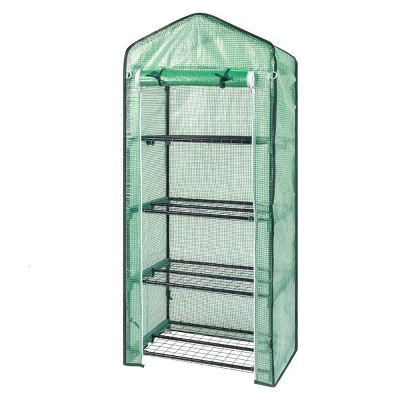 SEVOBAL Greenhouse Iron Pipe Steeple With 8 Pieces Grid Flower Stand With Zipper Rolling Door PE Green House Walk in Planting, Black, 70"*49"*8"