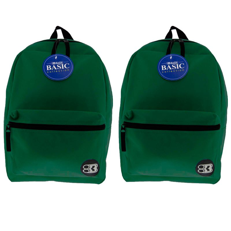 BAZIC Products® Basic Backpack, 16", Green, Pack of 2, 1 of 7