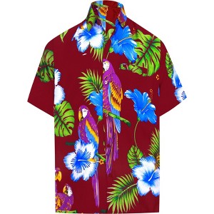 LA LEELA Mens Hawaiian Shirts Short Sleeve Button Down Shirt Men's Party Shirts Casual Holiday Tropical Island Shirts for Men S Purple Parrot, Red - 1 of 4