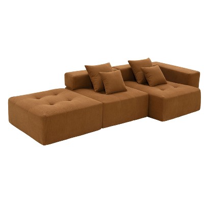 NicBex Modular L Shape Sectional Sofa Corduroy Floor Couch with 4 Pillows for Living Room and Apartment