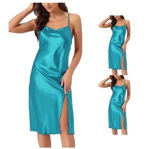 INSPIRE CHIC Womens Satin Nightdress Slit Nightgown Sleeveless Backless Silky Midi Sleepwear - 1 of 4