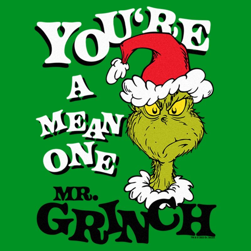 Boy's Dr. Seuss Christmas The Grinch You're a Mean One Portrait T-Shirt, 2 of 5
