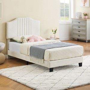 Acekool Platform Bed Frame with Bookcase Headboard & 2 Flexible Drawers, Boucle Upholstery, Quiet Metal Frame, Easy Assembly - 1 of 4