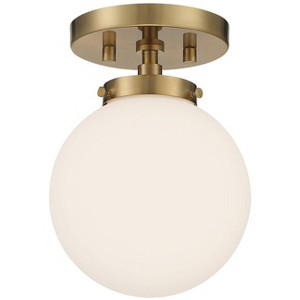 Possini Euro Design Jilly Modern Ceiling Light Semi Flush Mount Fixture 6 3/4" Wide Warm Antique Brass White Glass Globe Shade for Bedroom Living Room - 1 of 4