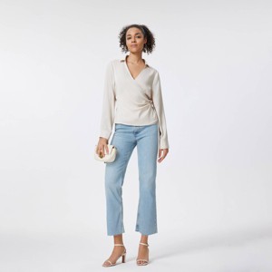 Women's Long Sleeve Satin Wrap Blouse - A New Day™ Beige - 1 of 4