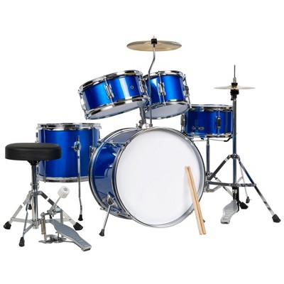 Best Choice Products 5-Piece Kids Beginner Junior Size Drum Set, Percussion Instrument Starter Kit w/ Stool - Blue