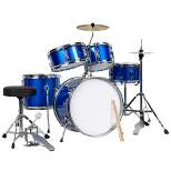 Best Choice Products 5-Piece Kids Beginner Junior Size Drum Set, Percussion Instrument Starter Kit w/ Stool - Blue