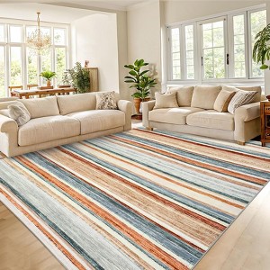 Modern Area Rug 6x9 Washable Striped Accent Carpet with Non-Slip Backing, Stain-Resistant Low Pile Indoor Mat, Foldable Contemporary Throw Rug - 1 of 4