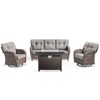Buenhomino 4PCS PE Rattan Conversation Set with Outdoor Fire Table, Brown Wicker Swivel Patio Chairs with Sofa and Propane Fire Pit Table - 3 of 4