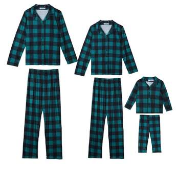 cheibear Christmas Plaid Long Sleeve Tee with Pants Loungewear Family Pajama Sets