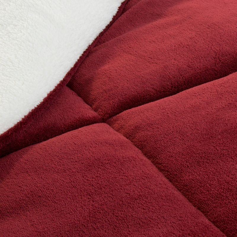 Full/Queen Comforter Set – 3-Piece Fleece Bedspread with Pillow Shams – Warm, Cozy, Machine-Washable Bedding by Lavish Home (Burgundy), 4 of 5