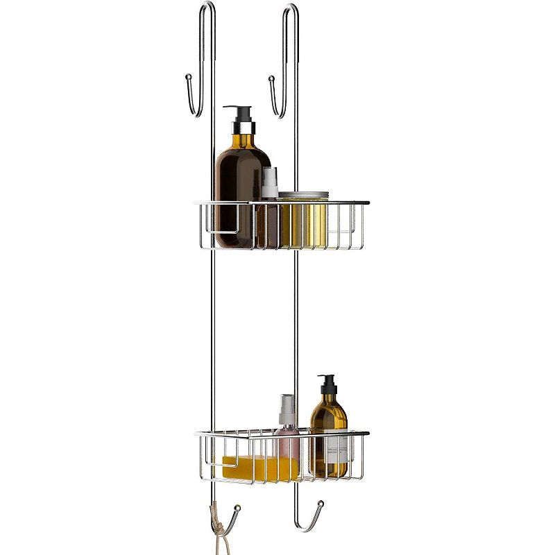 Bamodi 27" x 8" Stainless Steel Hanging Shower Caddy Shelf with Hooks - 2 Tier - Silver, 3 of 7