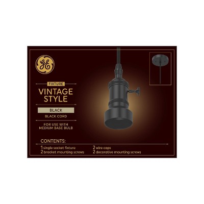 GE Vintage Style Pendant Fixture Matte Black