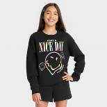 Girls' Smiley Cropped Crewneck Sweatshirt - art class™ Black
