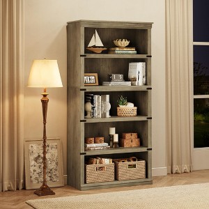 5 Tier Bookcase, Farmhouse Book Shelf with Storage Open Display Bookshelves, 71" Tall Book Case - 1 of 4