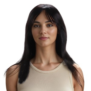 Unique Bargains Women's Long Hair Straight Bangs Hair Wig Real Human Hair Black 1 Pc - 1 of 4
