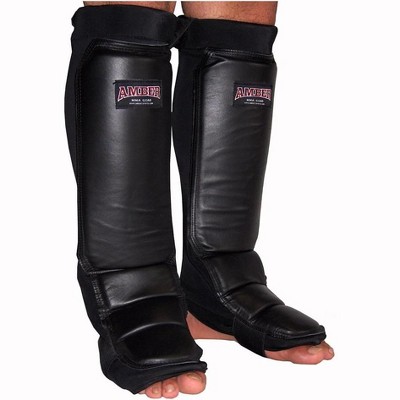 Amber Fight Gear Ultimate MMA Shin & Instep Protector, Durable Nylon with Reinforced Leather Face, Adjustable Straps for Comfortable Fit, Medium