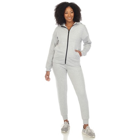 Women's Two Piece Fleece Sweatsuit Set Heather Grey Small -white Mark :  Target