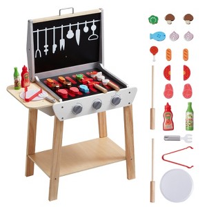VEVOR Wooden Play Barbecue Toy Grill, Kids Grill Playset with Play Food and Grilling Tools, Wooden Play Food Kitchen Accessory (21 PCS) - 1 of 4