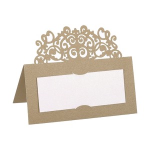Unique Bargains Hollow Lace Cut Design Foldable Decor Table Name Place Cards 25 Pcs - 1 of 4