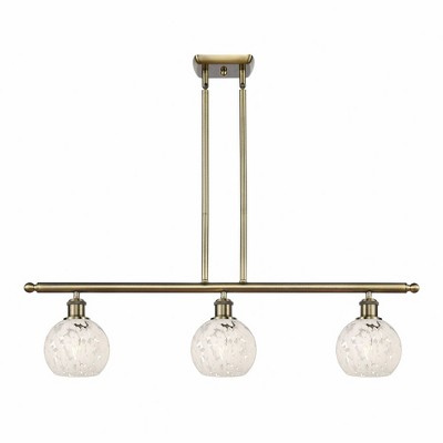 White Mouchette - 3 Light Stem Hung Island In Modern Style-8.5 Inches Tall and 36 Inches Wide