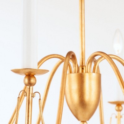 Elegant Gold Leaf 6-Light Traditional Suspension Chandelier