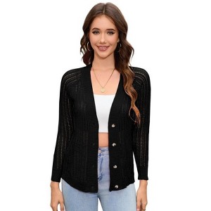 Coolmee Women's Crochet Cardigan Sweater Long Sleeve Open Front Lightweight Boho Cover Up Summer Knit Cardigans - 1 of 4