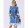 INSPIRE CHIC Women's Summer Floral V Neck Half Sleeve Drawstring Waist Flowy Boho Mini Dress - 4 of 4