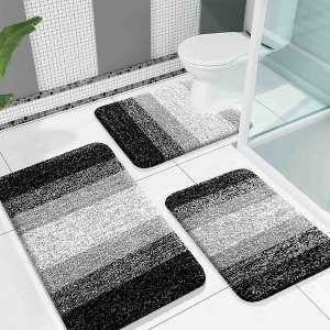 BAGOKIE 3 Piece Microfiber Bathroom Rug Set - 1 of 4