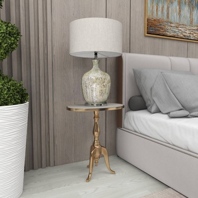 Elegant Round Gray Stone Top End Table with Gold Metal Base