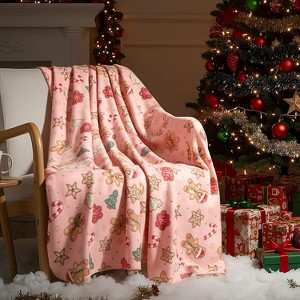 Christmas Flannel Blanket Bulk Warm Soft Gingerbread or Tree Blankets for Bed Sofa Couch Pet Holiday Decoration Gift. - 1 of 4