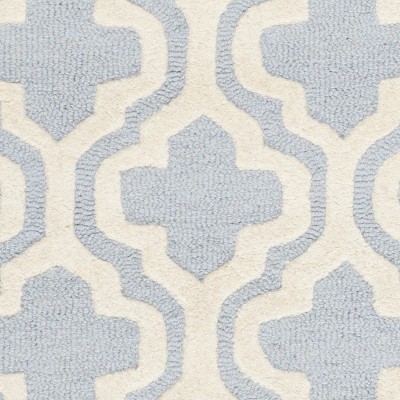 Light Blue and Ivory Geometric Wool Area Rug, 3' x 5'