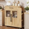 Rolling Kitchen Island with Drawer - Mobile Wooden Cart with Storage Cabinet & 3-Tier Spice Rack, Thick Solid Wood Top Trolley - 2 of 4