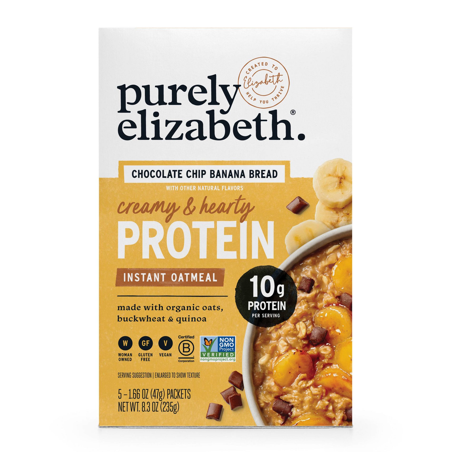 purely elizabeth. Chocolate Chip Banana Bread Protein Oatmeal - 8.3oz/5ct