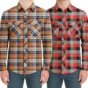 Men’s Cotton Brushed Flannel Plaid Shirt with Corduroy Trim (2-Pack) - 1 of 2