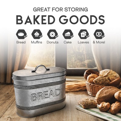 Rustic Galvanized Metal Bread Bin with Handled Lid